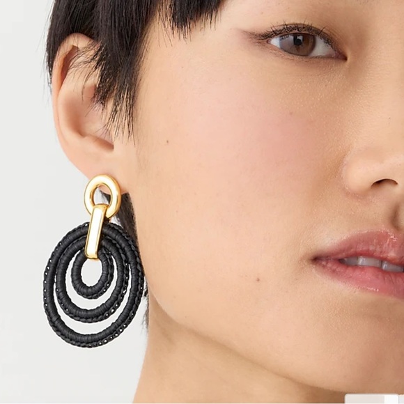 JCREW Layered Raffia Hoop Earrings NWT Black - Picture 2 of 12